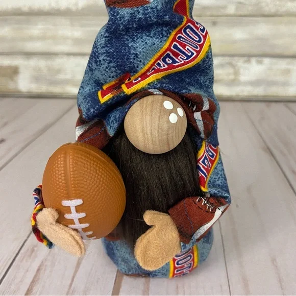 Football Game Gnome Vintage Football Print Fabric Blue Brown Faux Fur Man Cave - Picture 4 of 11